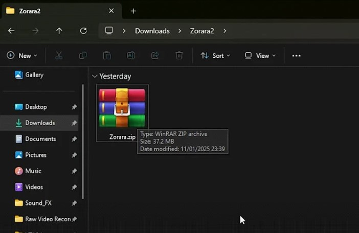 Zorara.zip file